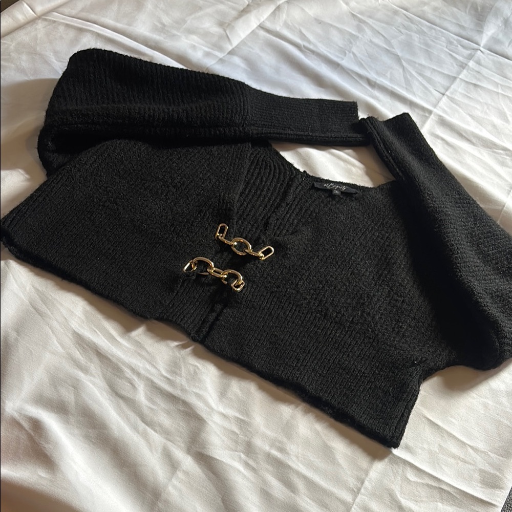 Black Sweater with Gold Accents